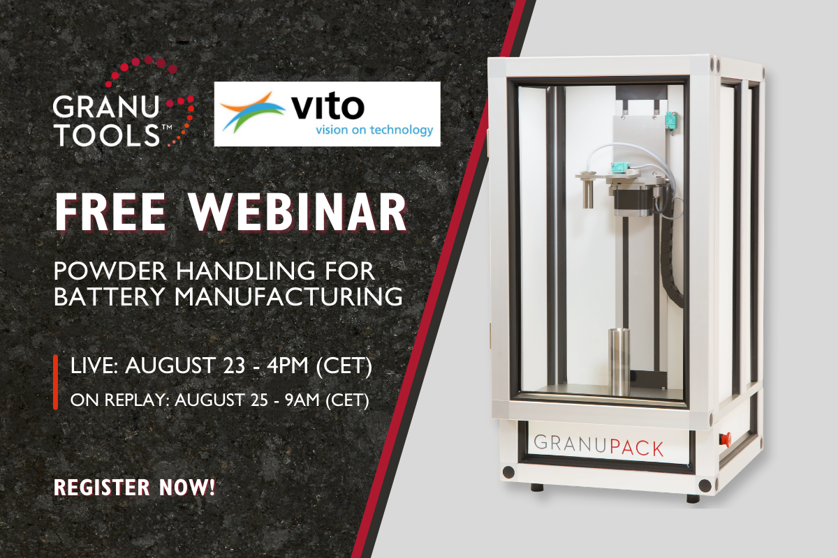 banner of our webinar in august 2022 focusing on Powder Handling for Battery Manufacturing